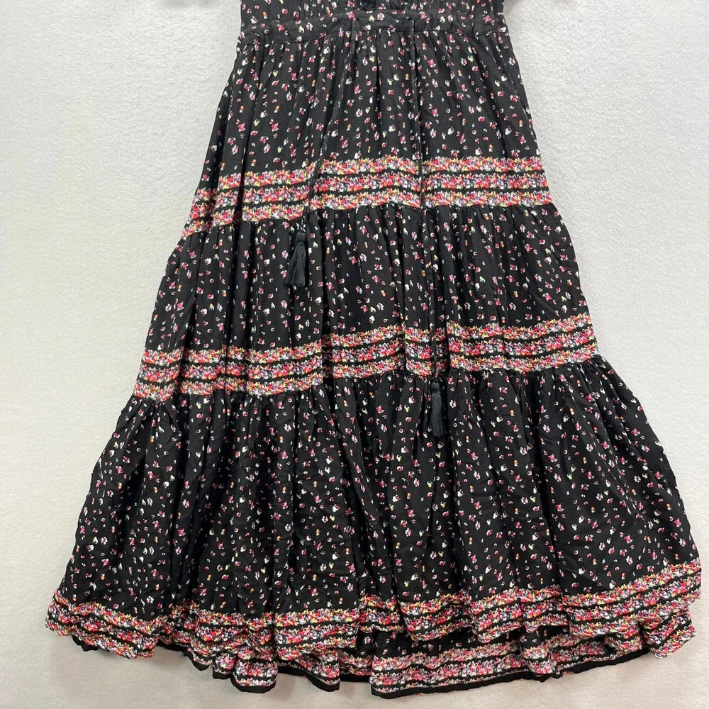 Free People Rare Feelings Maxi Dress Womens Small Black Floral Tiered Boho - Picture 3 of 15